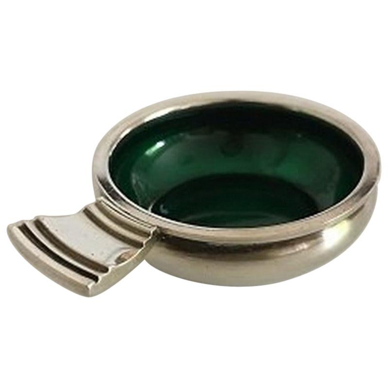 Georg Jensen Continental Sterling Silver Salt Dish No. 4 with Green Enamel For Sale