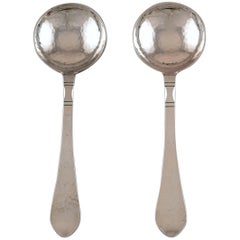 Georg Jensen Continental, Two Bouillon/Soup Spoons, Silver Cutlery