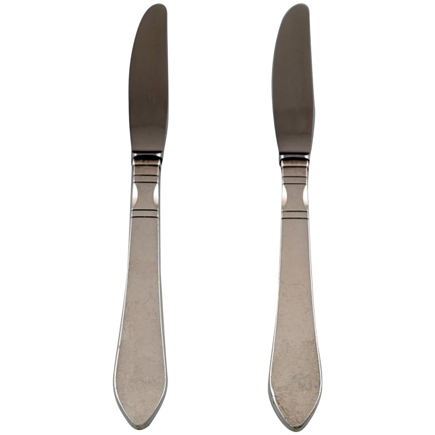 Georg Jensen. Continental, Two Dinner Knife, Silverware, Hand-Hammered For Sale