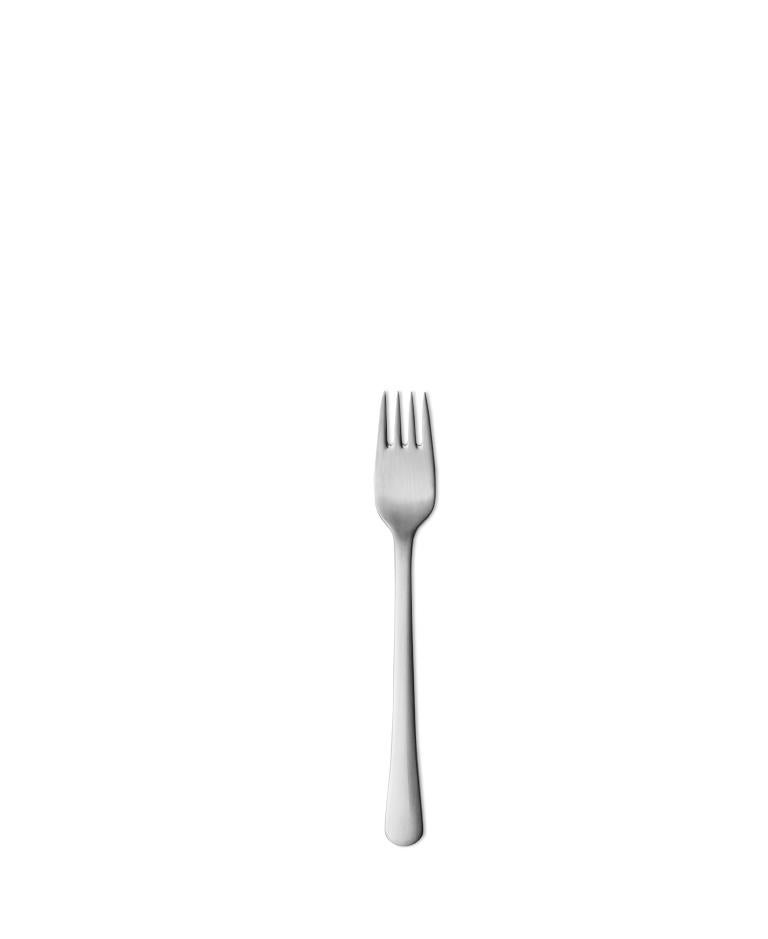 Stainless steel pastry fork for children with matte finish.