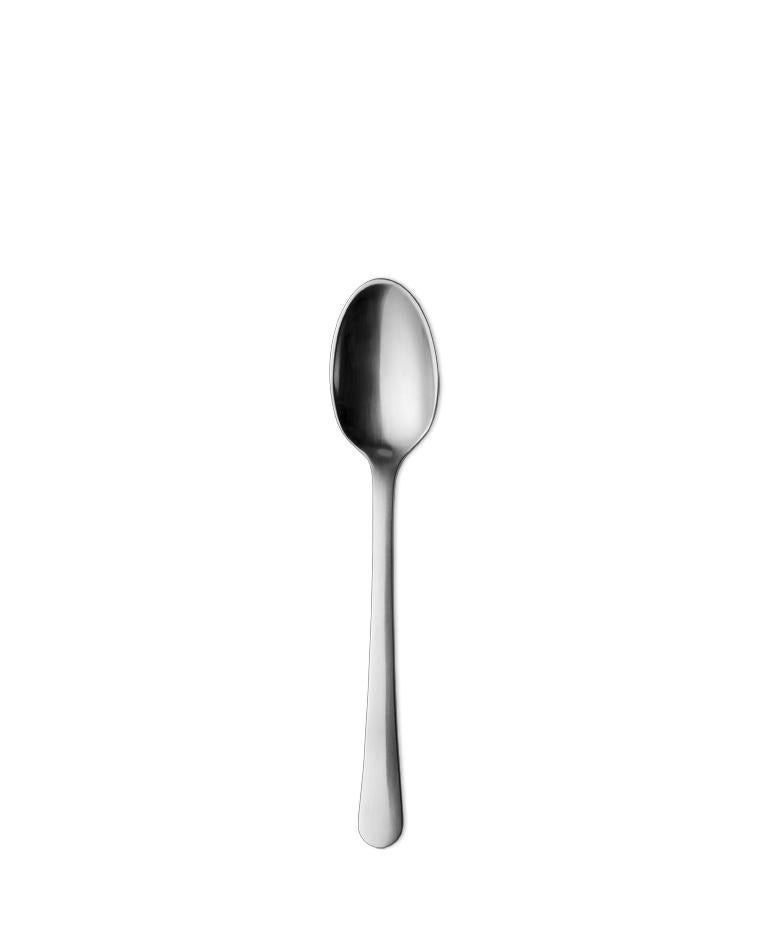 Matte stainless steel dinner spoon.