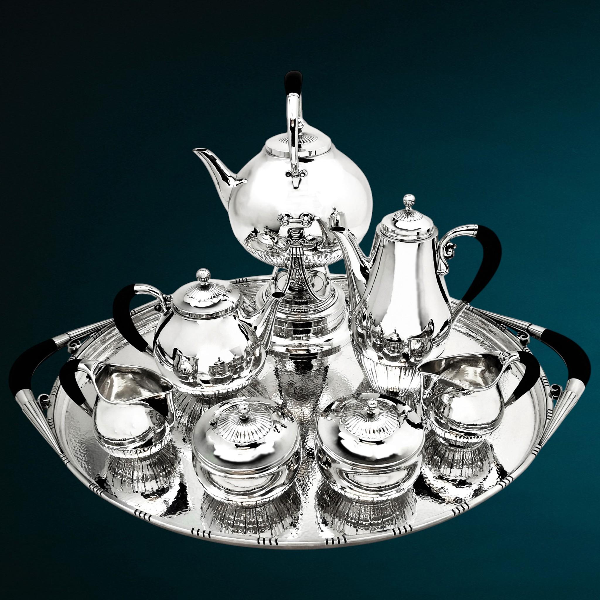 Georg Jensen Cosmos Sterling Silver 8 P Tea & Coffee Set 1920, 45