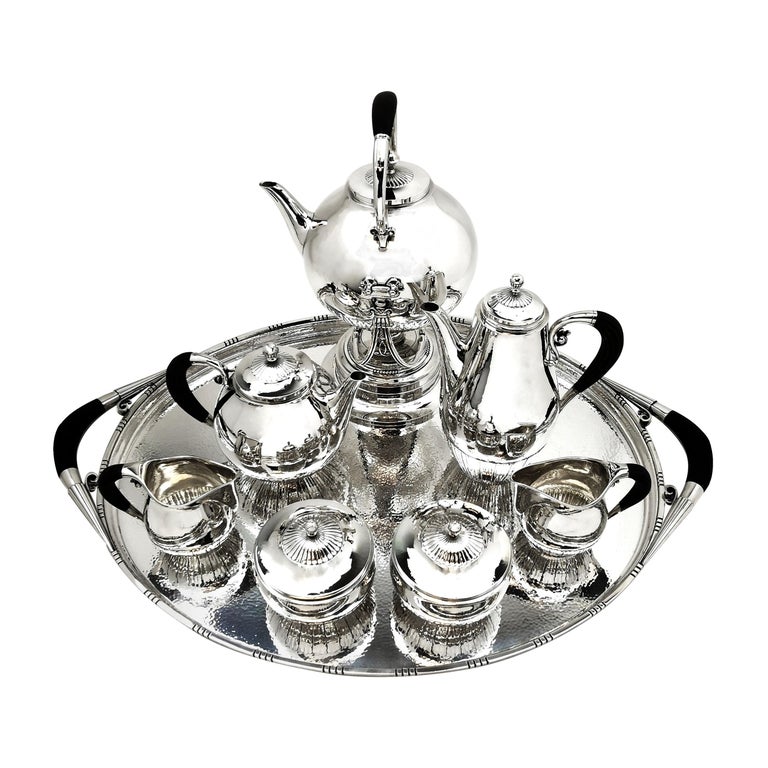 Ware Tea Cup Set Metal Service Silver Tray Interior Home Kitchen a