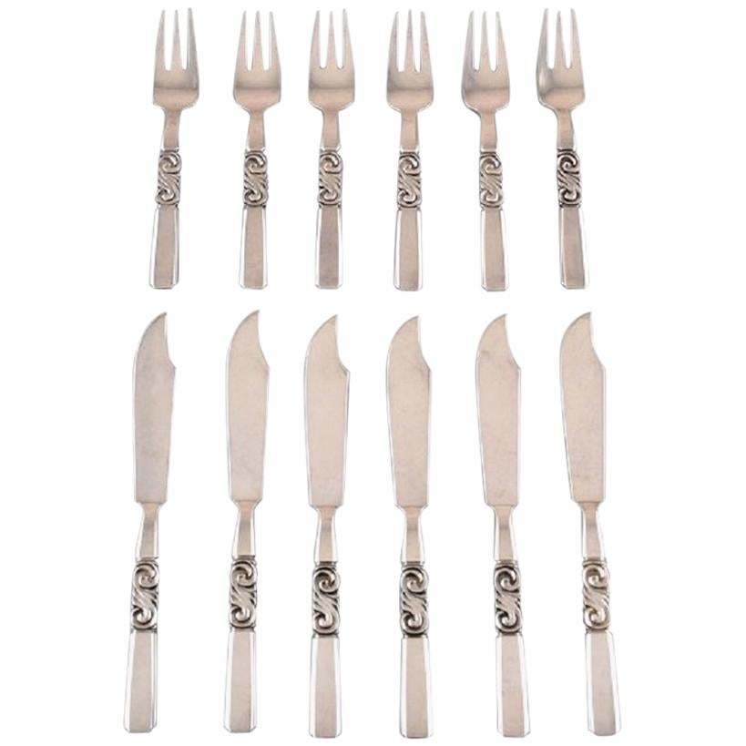 Georg Jensen, Cutlery, Scroll No. 22, Complete Fish Service