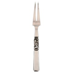 Georg Jensen, Cutlery, Scroll No. 22, Hammered Sterling Silver, Meat Fork