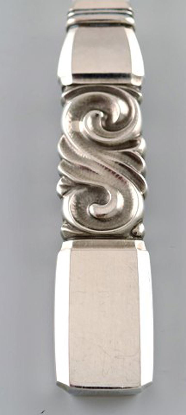 Art Deco Georg Jensen, Cutlery, Scroll No. 22, Hammered Sterling Silver Salad Set