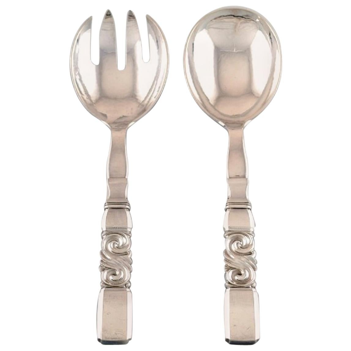 Georg Jensen, Cutlery, Scroll No. 22, Hammered Sterling Silver Salad Set