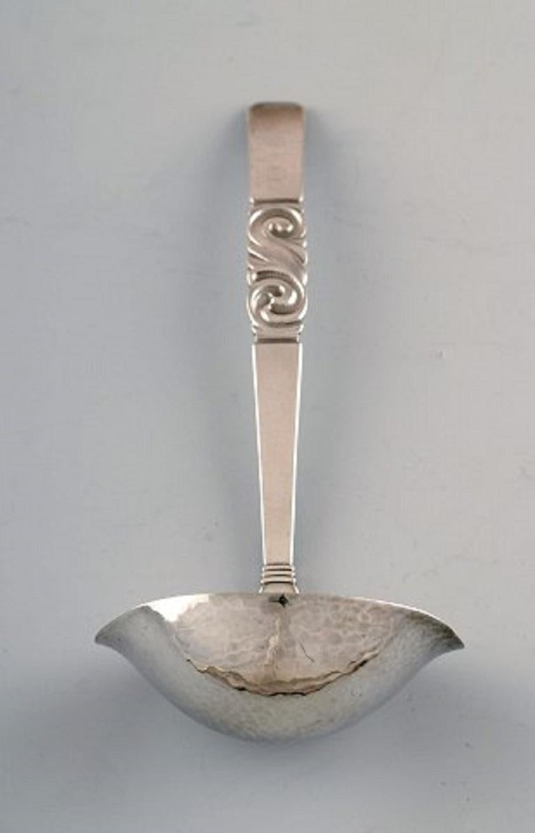 Art Deco Georg Jensen Cutlery, Scroll No 22, Hammered Sterling Silver Sauce Spoon For Sale