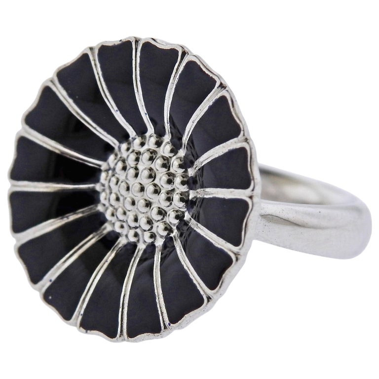 Georg Jensen Daisy Black Enamel Sterling Silver Ring For Sale at 1stDibs |  georg jensen daisy ring