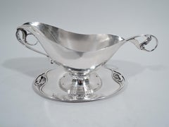 Georg Jensen Danish Art Nouveau Gravy Boat on Stand with Ladle