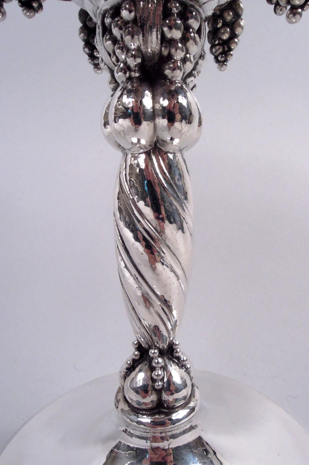 Hammered Georg Jensen Danish Modern Sterling Silver Grape Compote For Sale