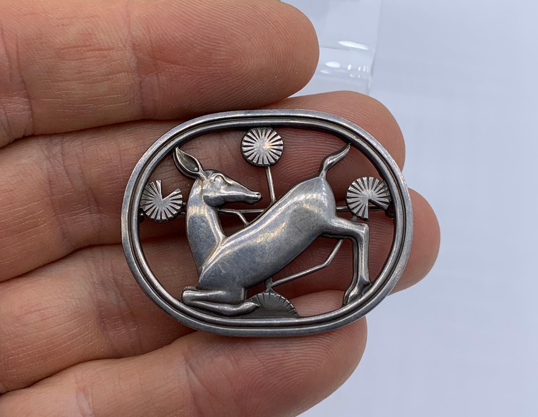 Georg Jensen Broche Ciervo Dinamarca 256 Plata de ley Diseñado por Arno Malinowski Art Nouveau en venta