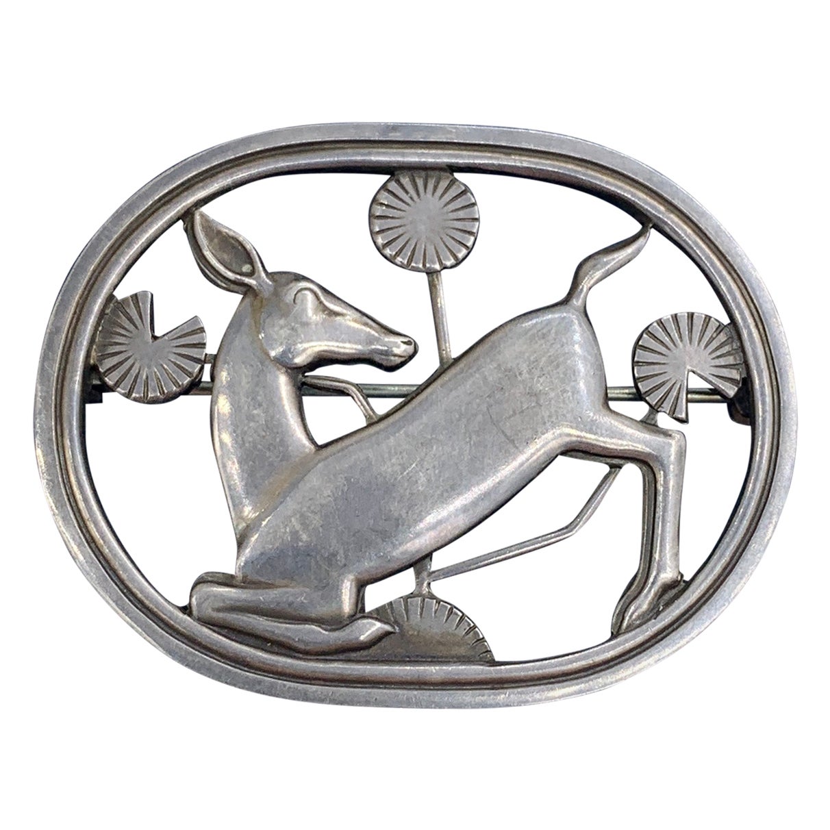 Georg Jensen Broche cerf en argent sterling 256, conçue par Arno Malinowski, Danemark