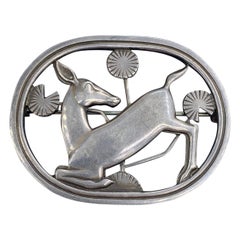Georg Jensen Deer Brooch Denmark 256 Sterling Silver Designed by Arno Malinowski