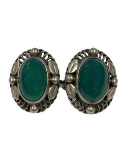 Georg Jensen Denmark # 17 Early Mark Sterling and Chrysoprase Cufflinks