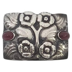 Georg Jensen Danimarca, argento 830, corniola 66, spilla a forma di fiore, n. 25615