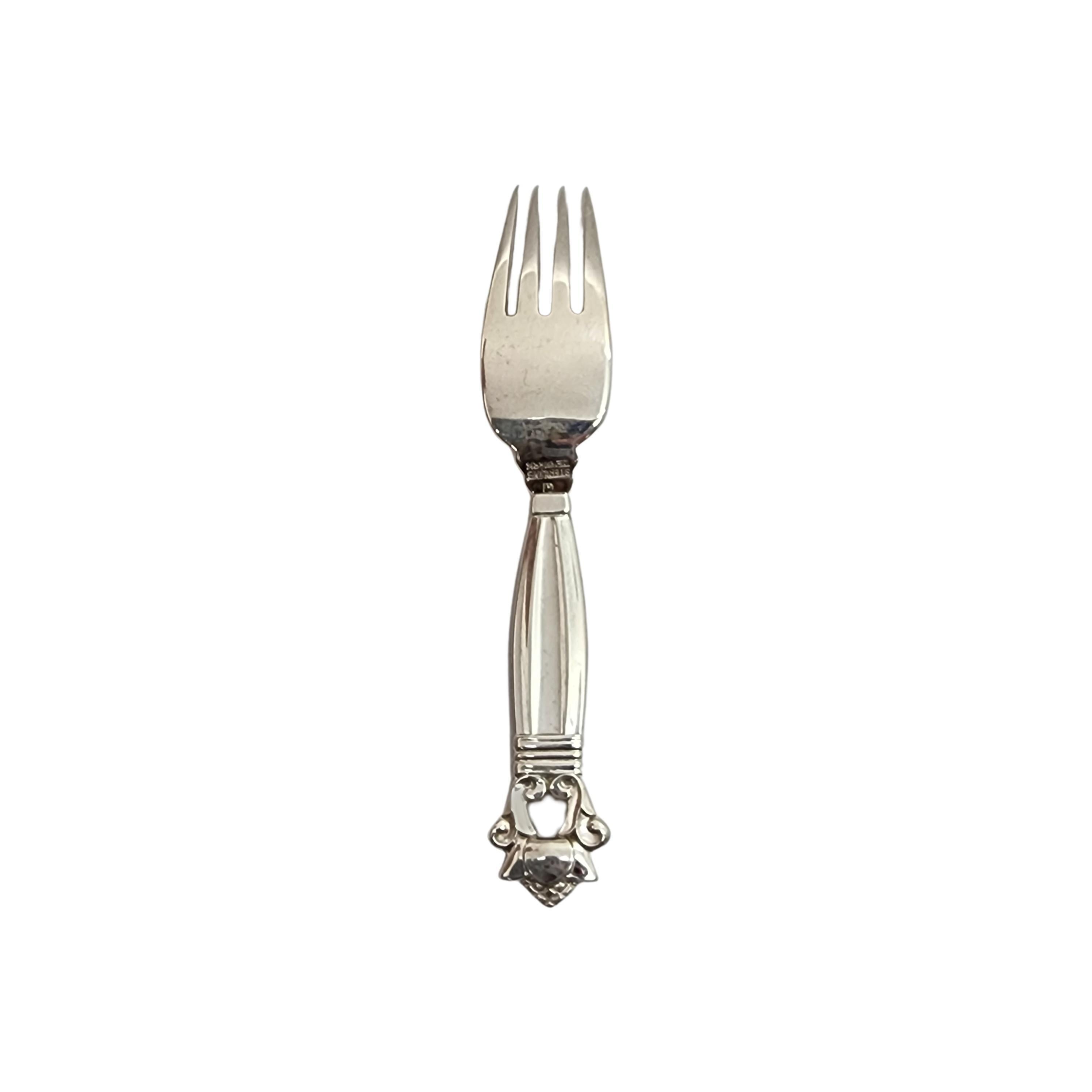 Sterling silver child fork in the Acorn pattern by Georg Jensen.

The Acorn pattern was introduced in 1915 as a collaboration between Georg Jensen and designer Johan Ronde. The Acorn pattern, which combines Art Nouveau and Art Deco styles, has