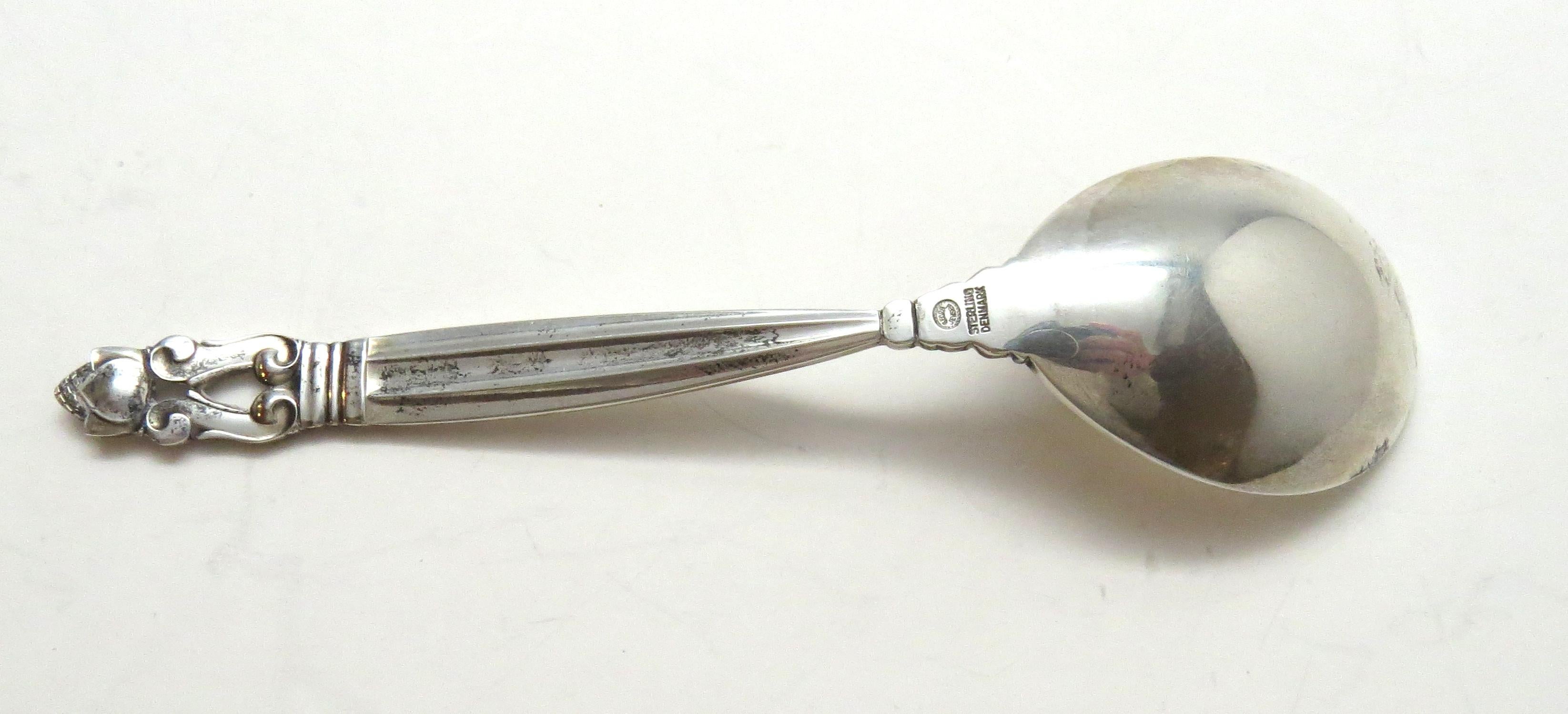 Georg Jensen Denmark Acorn Sterling Silver Curved Handle Jam Spoon In Good Condition In Washington Depot, CT