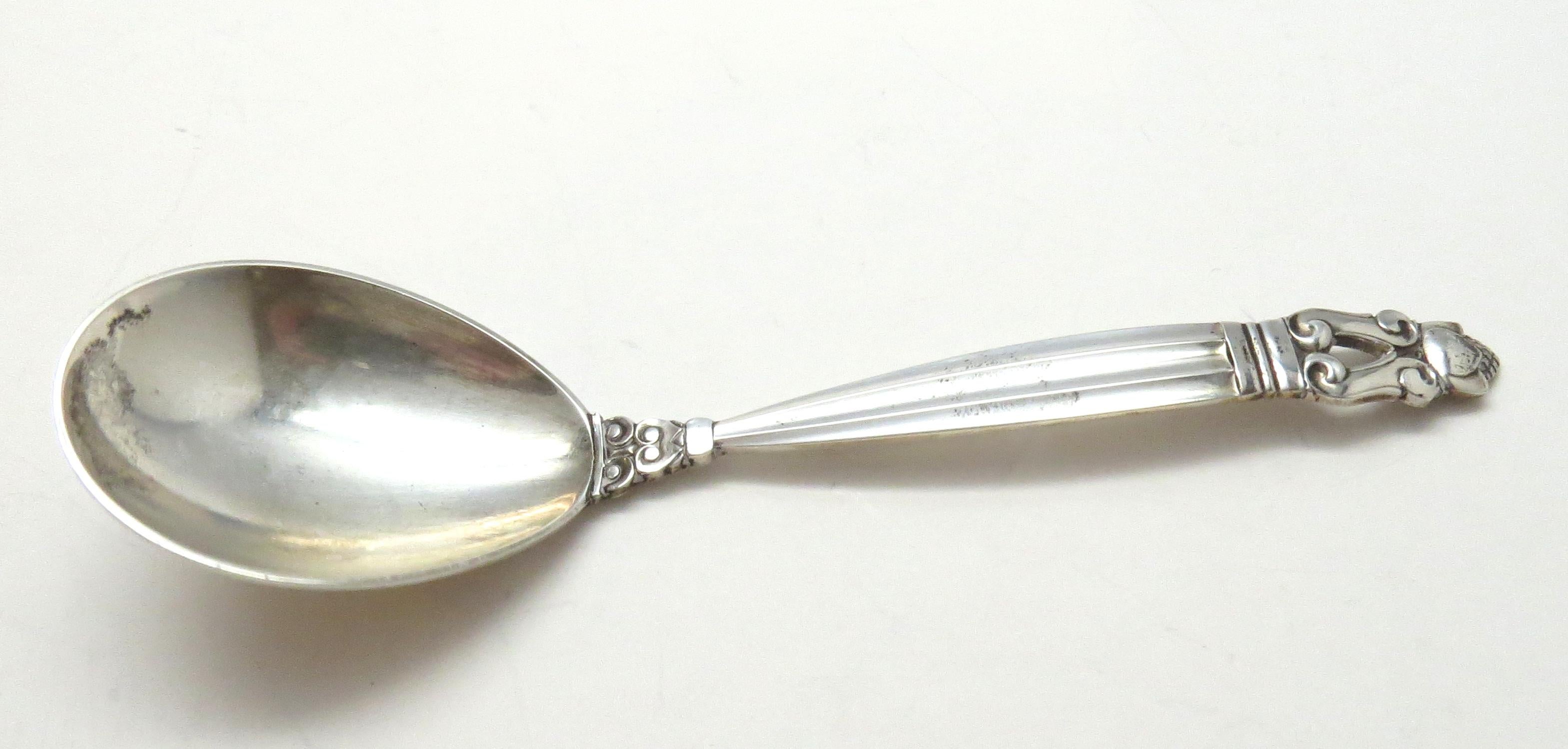 Georg Jensen Denmark Acorn Sterling Silver Curved Handle Jam Spoon 1