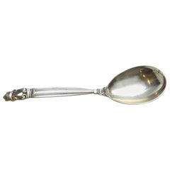 Antique Georg Jensen Denmark Acorn Sterling Silver Curved Handle Jam Spoon 5 3/4"