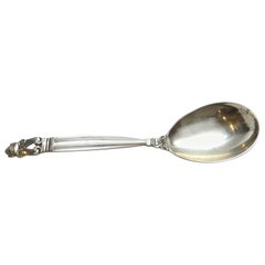 Antique Georg Jensen Denmark Acorn Sterling Silver Curved Handle Jam Spoon