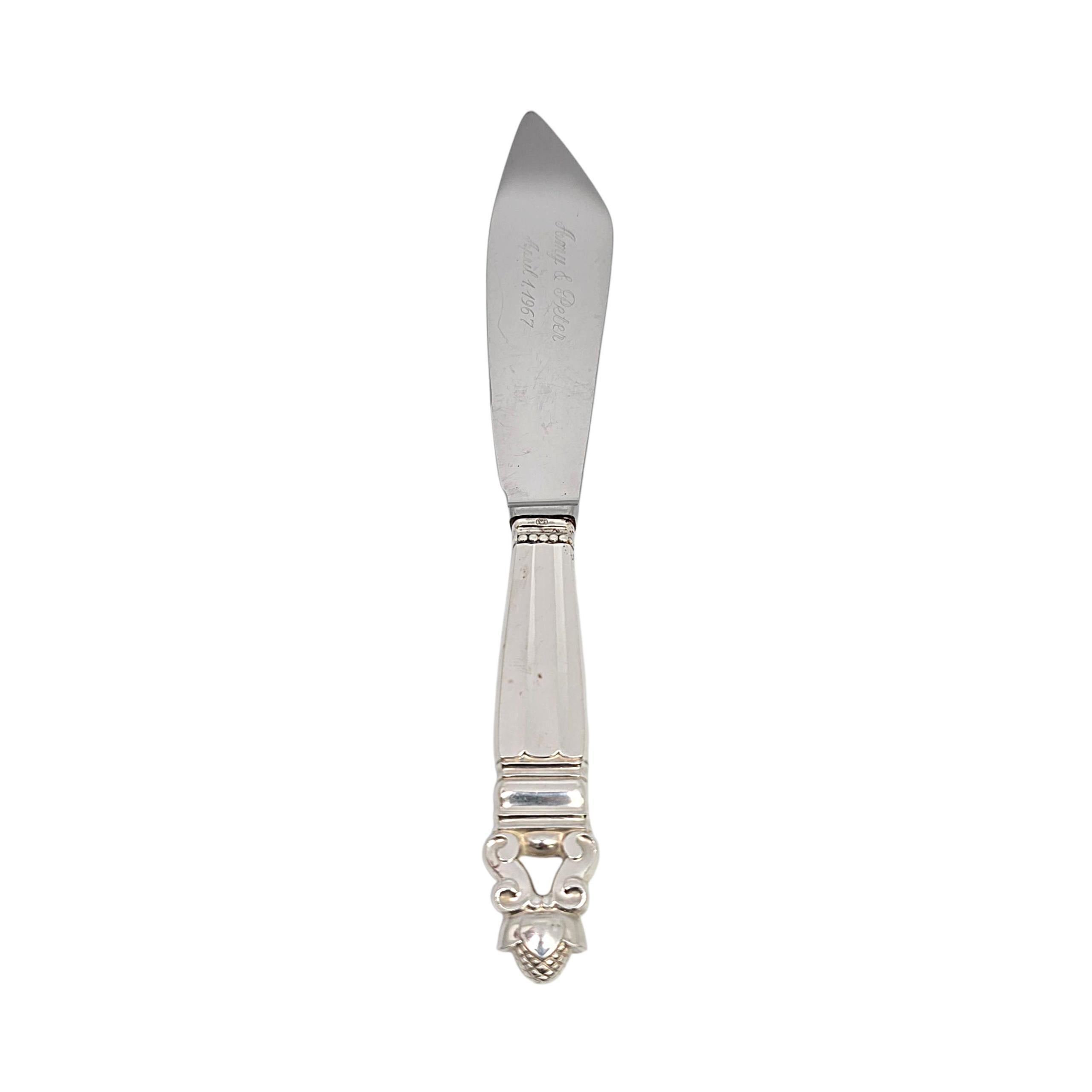 Georg Jensen Dänemark Eichel Sterling Silber Griff Kuchen Messer w/Gravur #22988