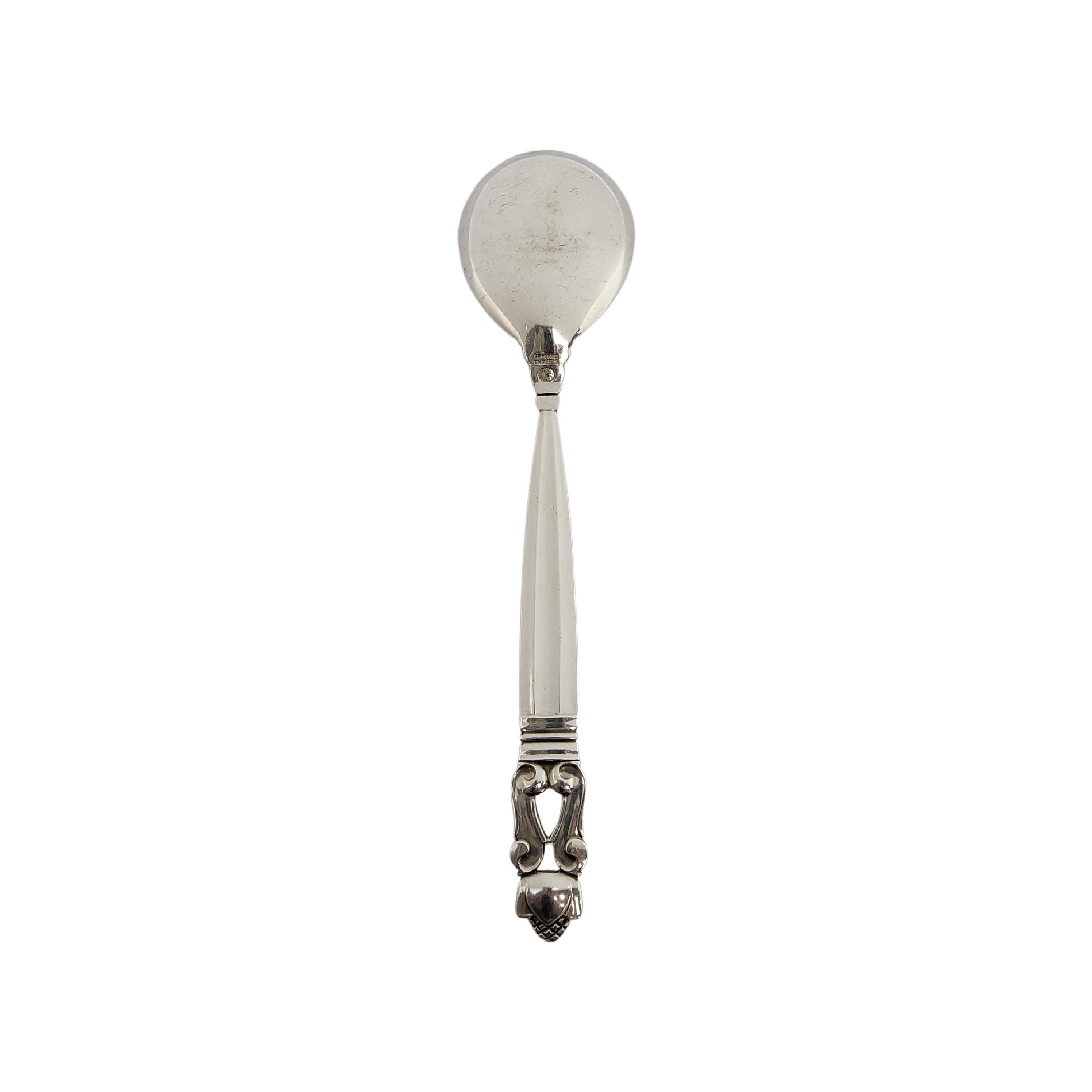 Sterling silver jam spoon by Georg Jensen Denmark in the Acorn pattern.

The Acorn pattern was introduced in 1915 as a collaboration between Georg Jensen and designer Johan Ronde. The pattern combines Art Nouveau and Art Deco styles, and has become