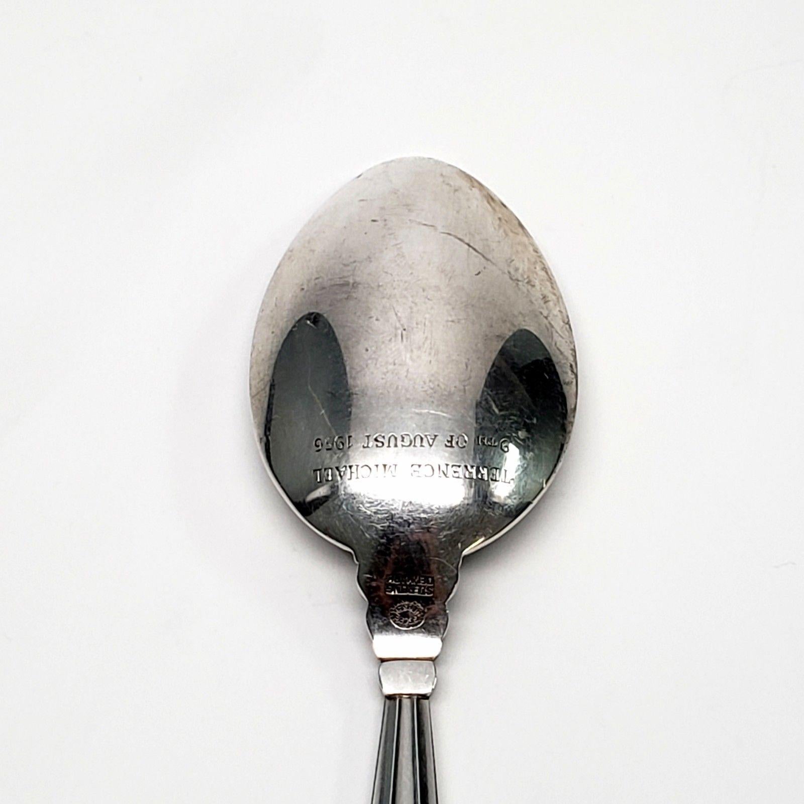 Georg Jensen Denmark Acorn Sterling Silver Large Teaspoon with Engraving In Good Condition In Washington Depot, CT