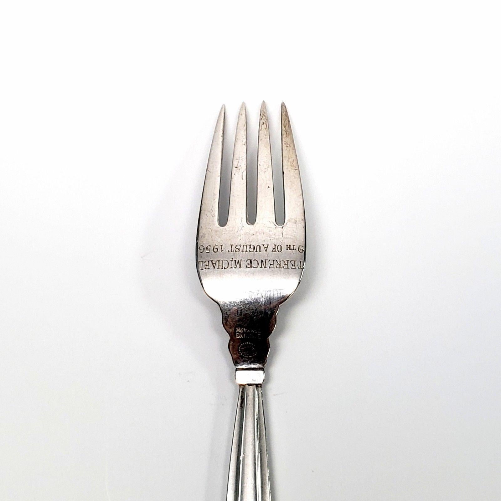 Georg Jensen Denmark Acorn Sterling Silver Youth Fork, with Engraving In Good Condition In Washington Depot, CT