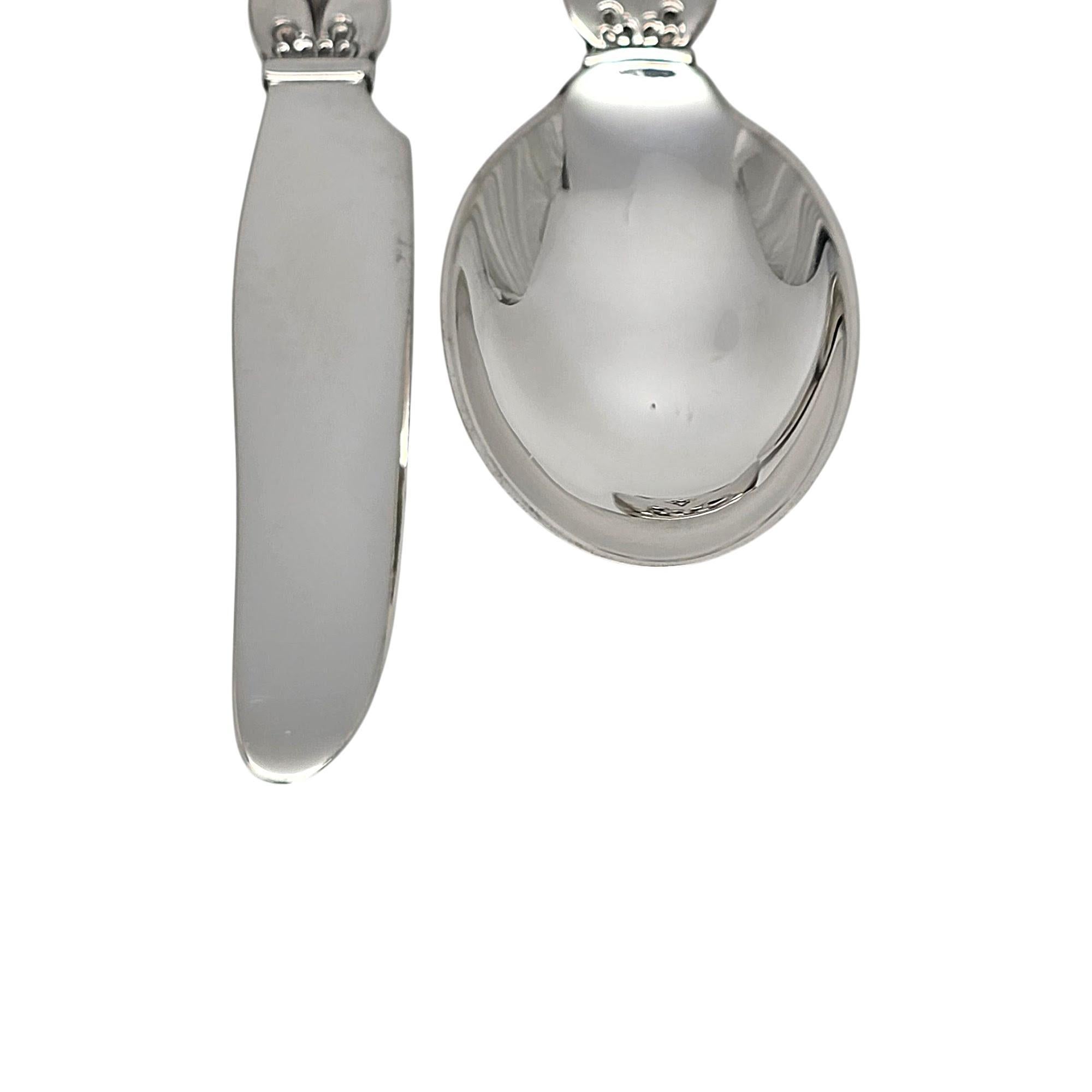 Women's or Men's Georg Jensen Denmark Cactus Sterling Silver Baby Spoon & Knife Set #21584
