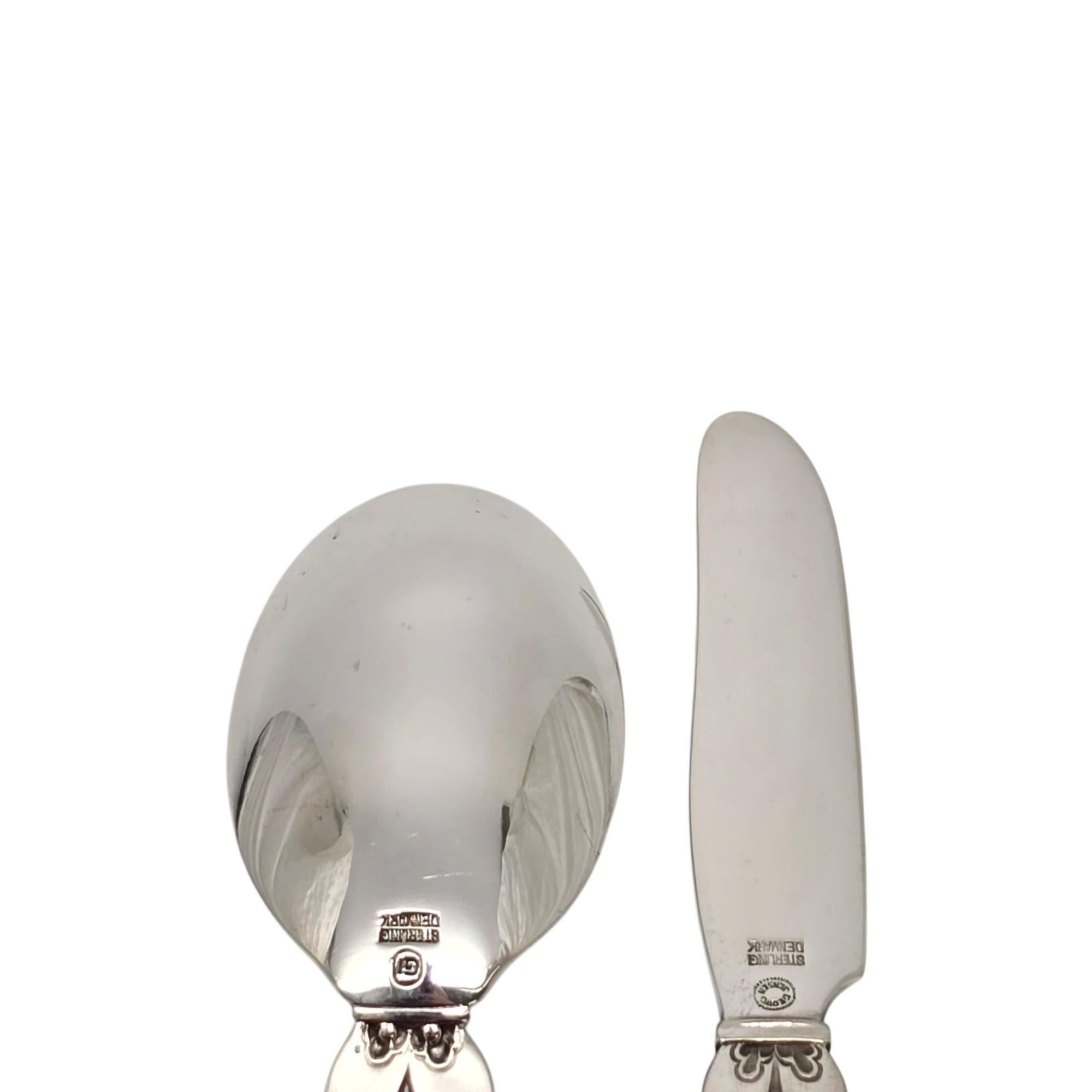 Georg Jensen Denmark Cactus Sterling Silver Baby Spoon & Knife Set #21584 2