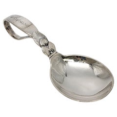 Georg Jensen Denmark Cactus Sterling Silver Curved Handle Baby Spoon Engr #18325