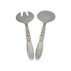 Georg Jensen Denmark Cactus Sterling Silver Handle Serving Fork & Spoon #22989