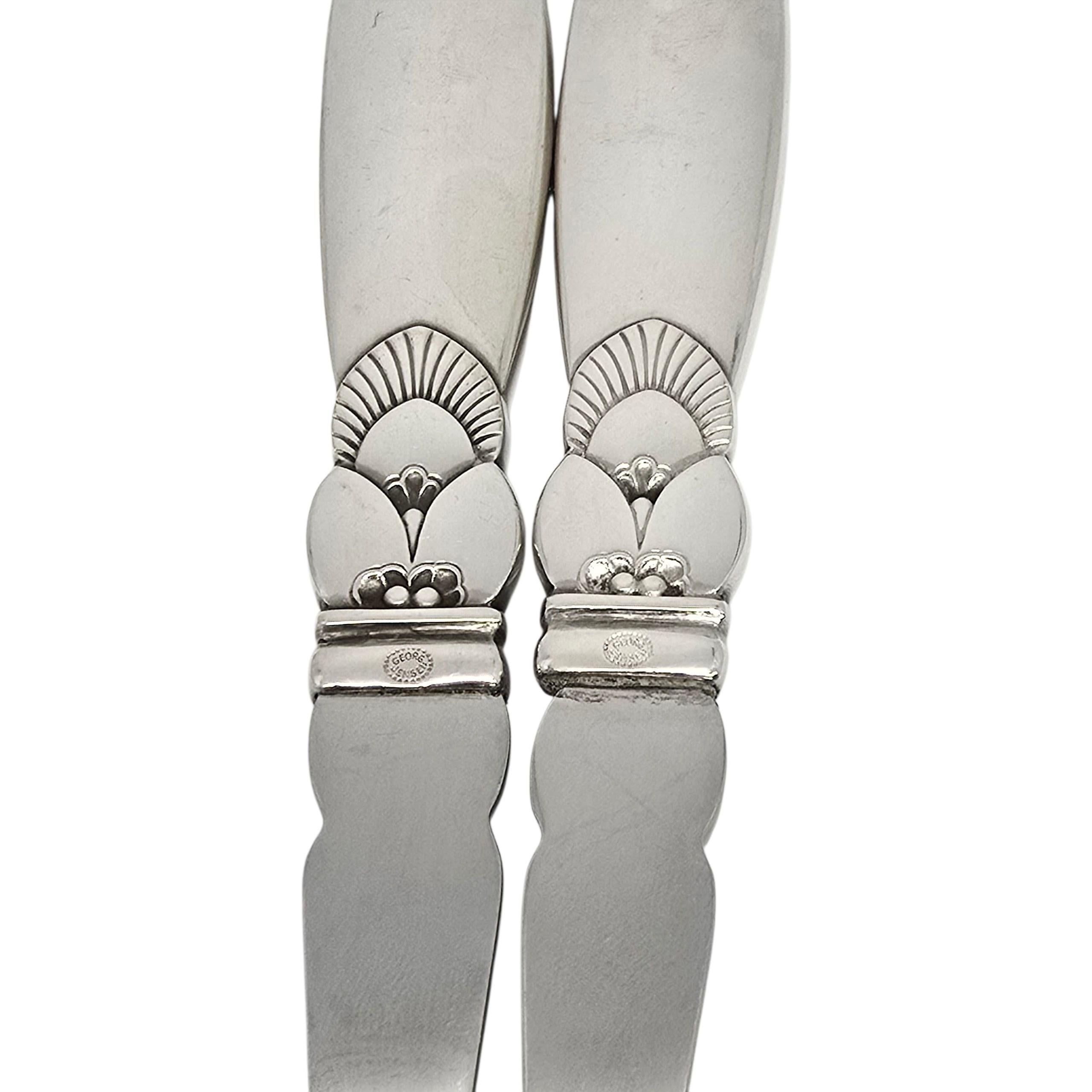 Georg Jensen Denmark Cactus Sterling Silver Handle Serving Fork & Spoon #22989 For Sale 4