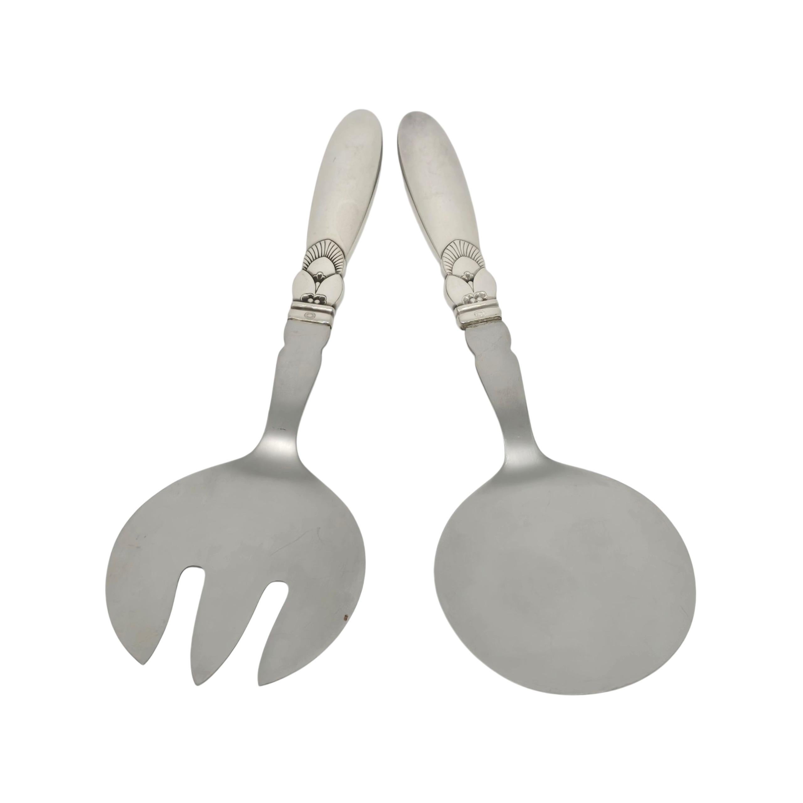 Georg Jensen Denmark Cactus Sterling Silver Handle Serving Fork & Spoon #22989 For Sale