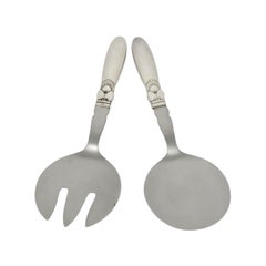 Georg Jensen Denmark Cactus Sterling Silver Handle Serving Fork & Spoon #22989