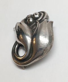 Georg Jensen Denmark Hammered Sterling Silver Double Tulip Pin 100 C