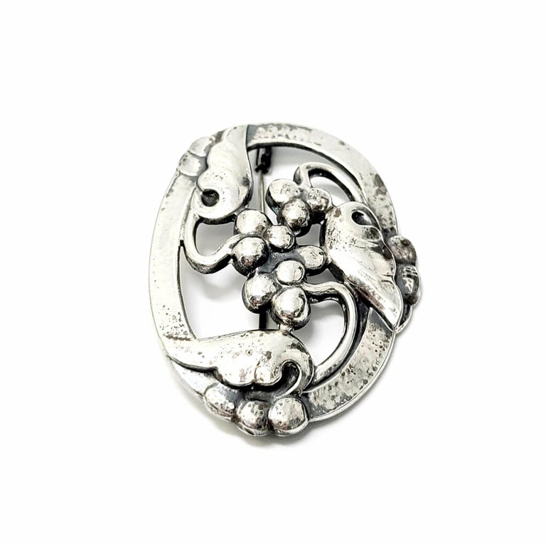 Women's Georg Jensen Denmark Sterling Silver 101 Moonlight and Grapes Pin/Brooch For Sale