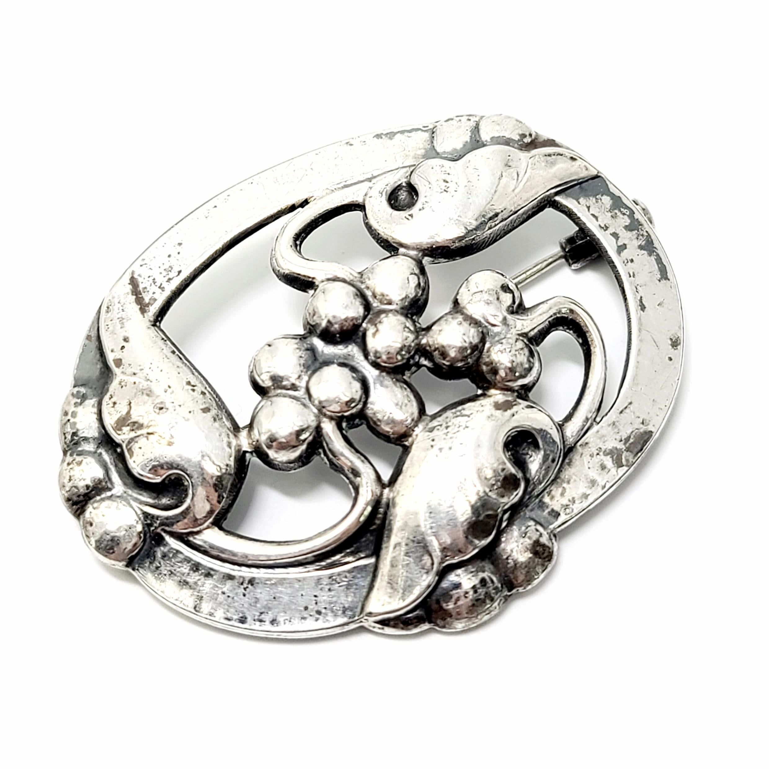 Georg Jensen Denmark Sterling Silver 101 Moonlight and Grapes Pin/Brooch In Good Condition For Sale In Washington Depot, CT