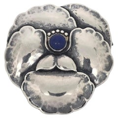 Georg Jensen Danemark, broche en argent sterling n° 113 « Lapis Lazuli Pansy » #25612