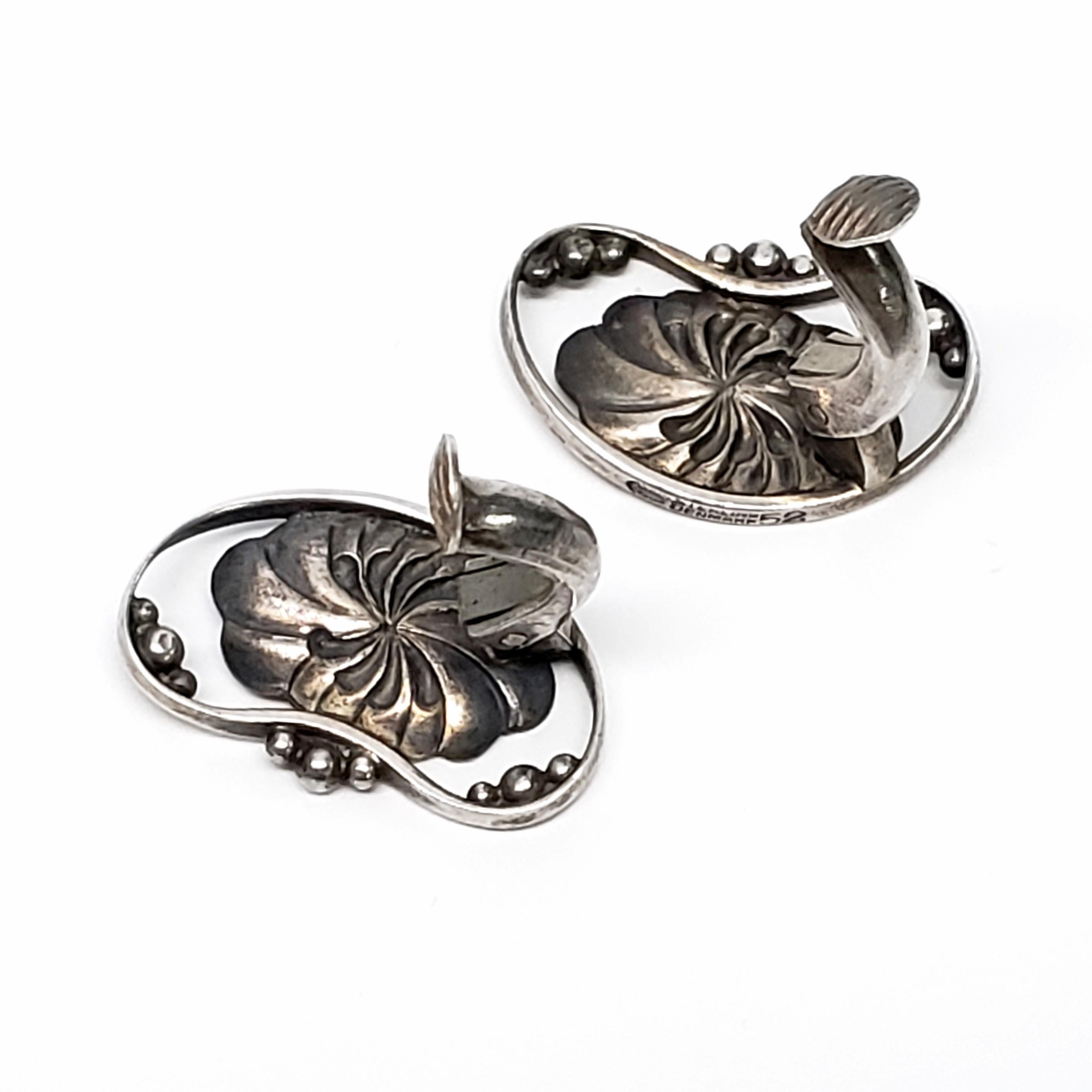Women's Georg Jensen Denmark Sterling Silver #52 Flower Bean Clip-On Earrings