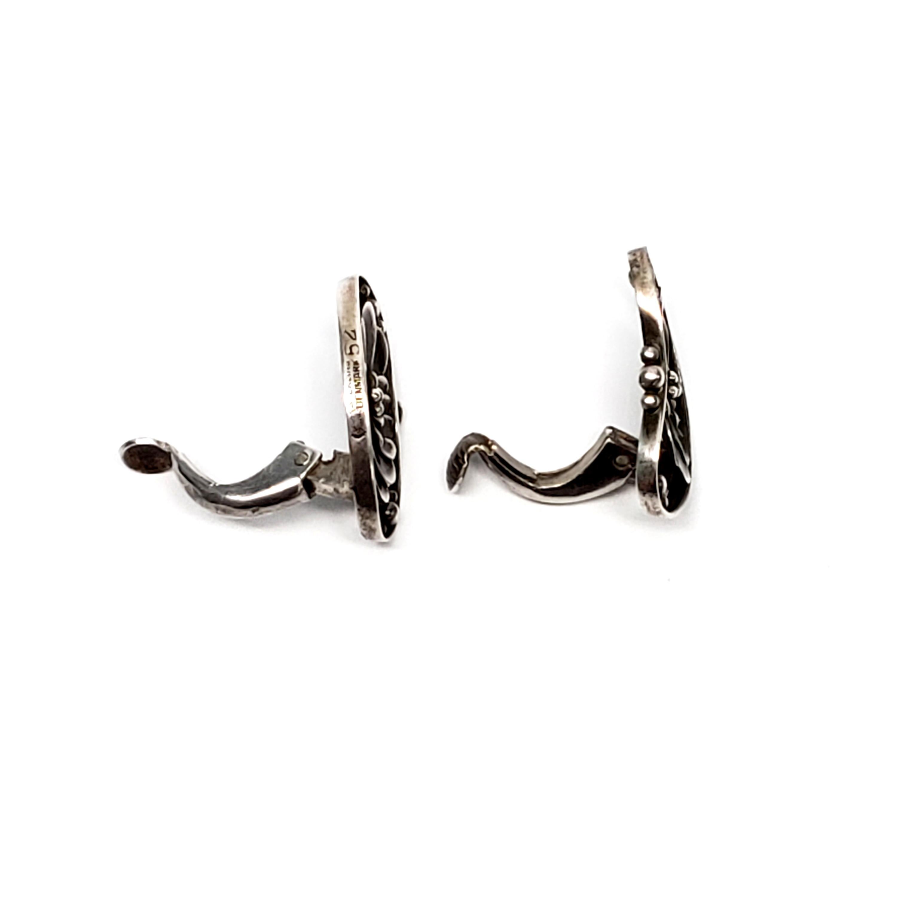 Georg Jensen Denmark Sterling Silver #52 Flower Bean Clip-On Earrings 2