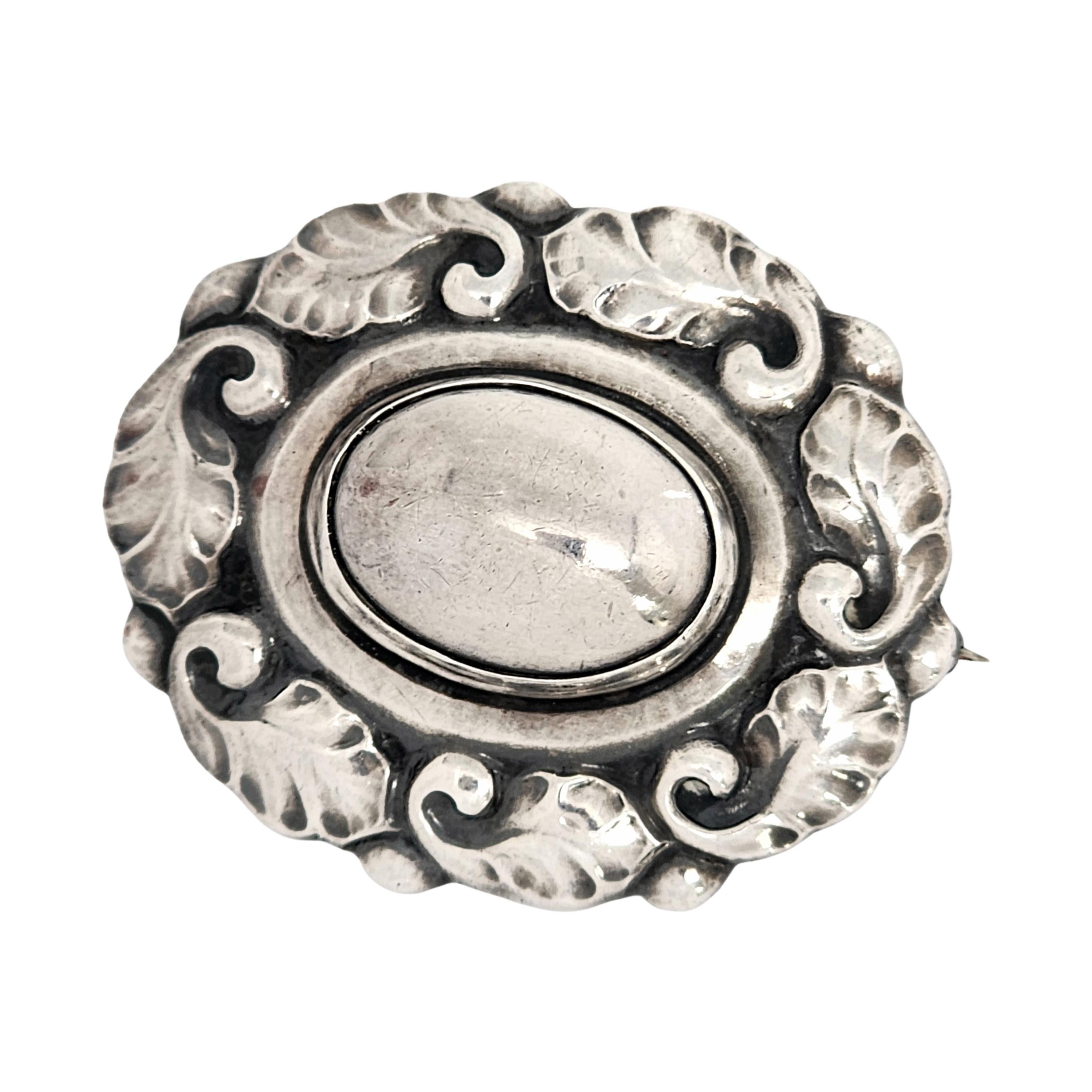 Georg Jensen Denmark Sterling Silver 60 Oval Dome Leaf Pin/Brooch #14682 For Sale 1