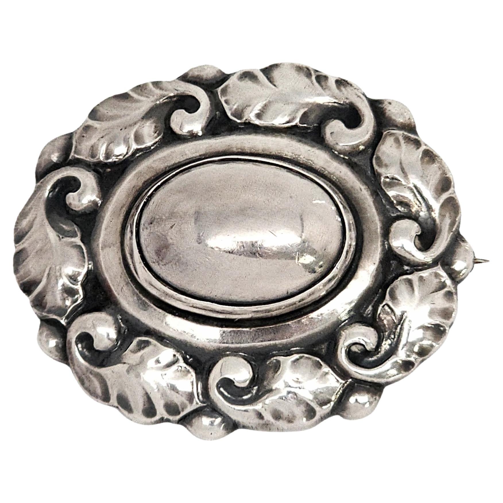 Georg Jensen Denmark Sterling Silver 60 Oval Dome Leaf Pin/Brooch #14682 For Sale