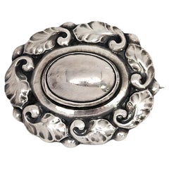 Vintage Georg Jensen Denmark Sterling Silver 60 Oval Dome Leaf Pin/Brooch #14682