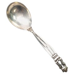 Georg Jensen Denmark Sterling Silver Acorn Curved Handle Jam Spoon