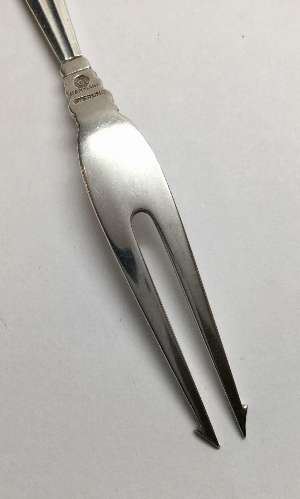 Georg Jensen Denmark Sterling Silver Barbed Two Tined Fork In Good Condition In Washington Depot, CT