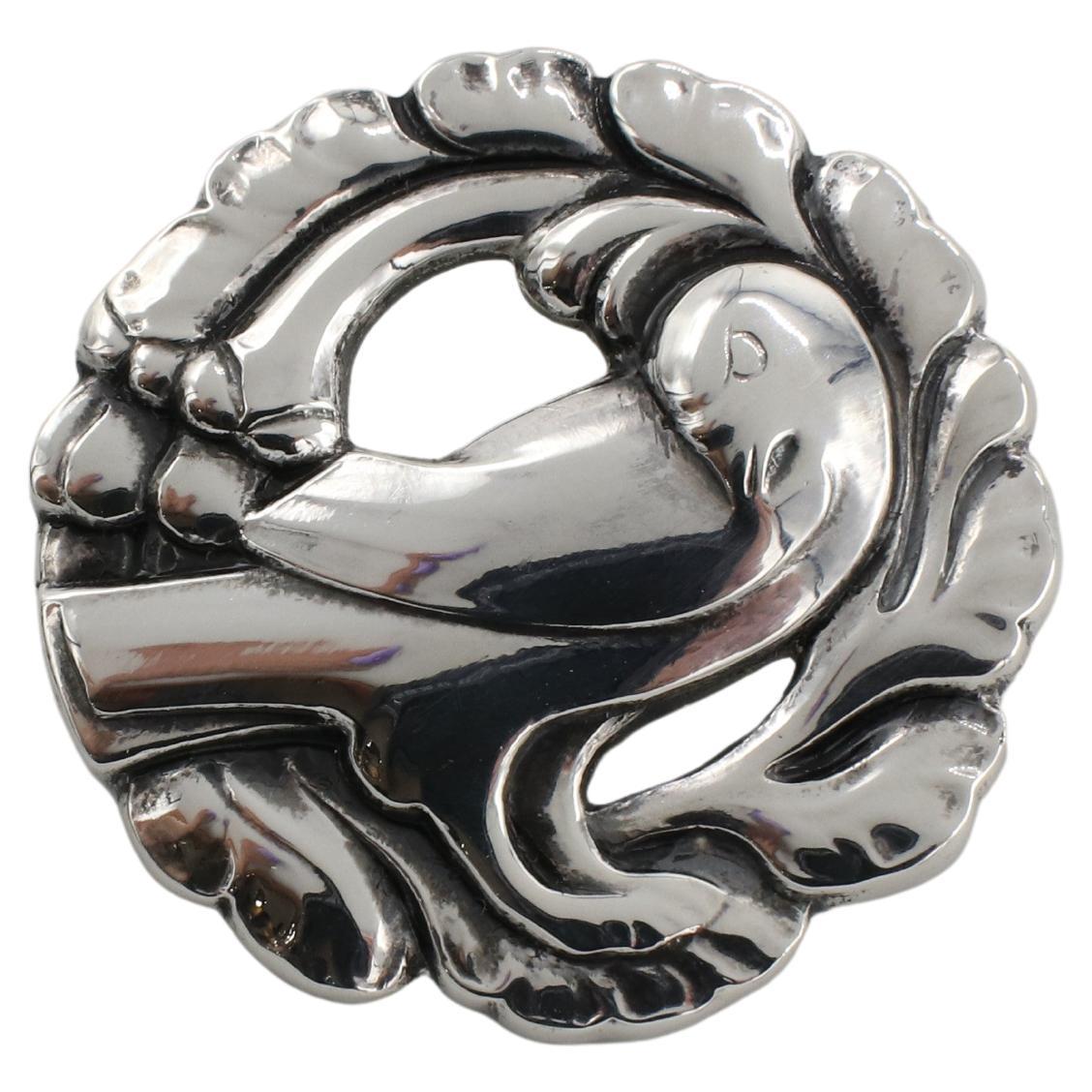 Art Déco Spilla a forma di uccello a cerchio in argento sterling Georg Jensen Denmark in vendita