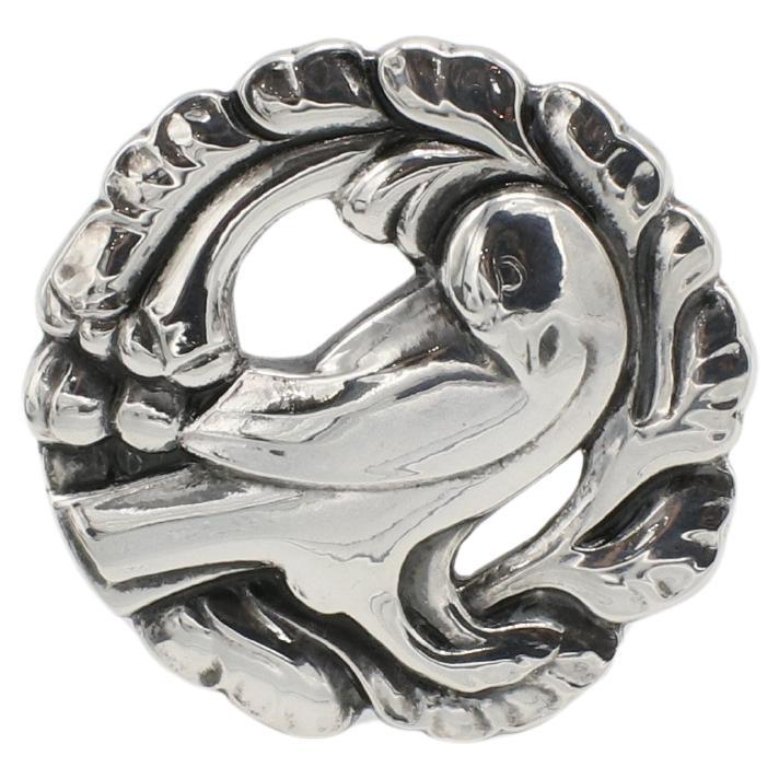 Georg Jensen Denmark Sterling Silver Circle Bird Pin Brooch