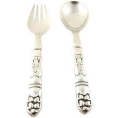 Georg Jensen Denmark Sterling Silver Pattern #54 Ornamental Salad Set